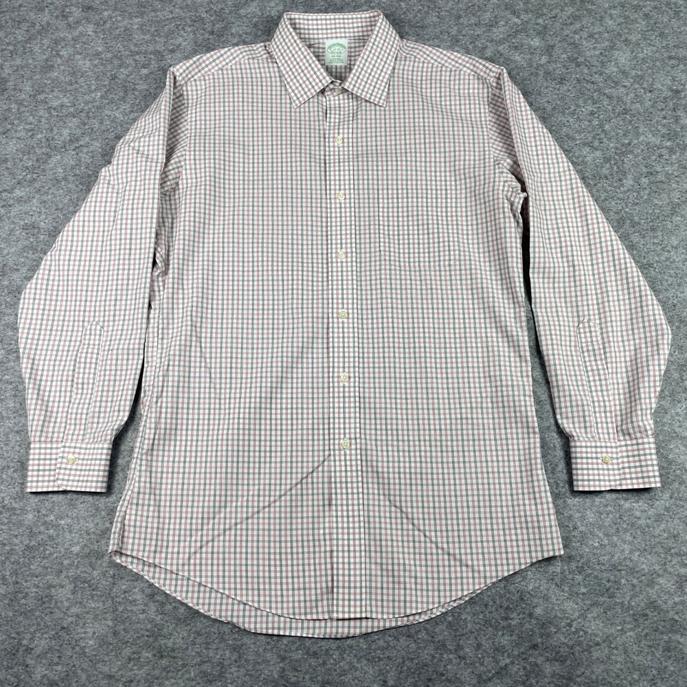 Brooks Brothers Dress Shirt Mens 17-33 Red Black Milano Non-Iron Supima Cotton